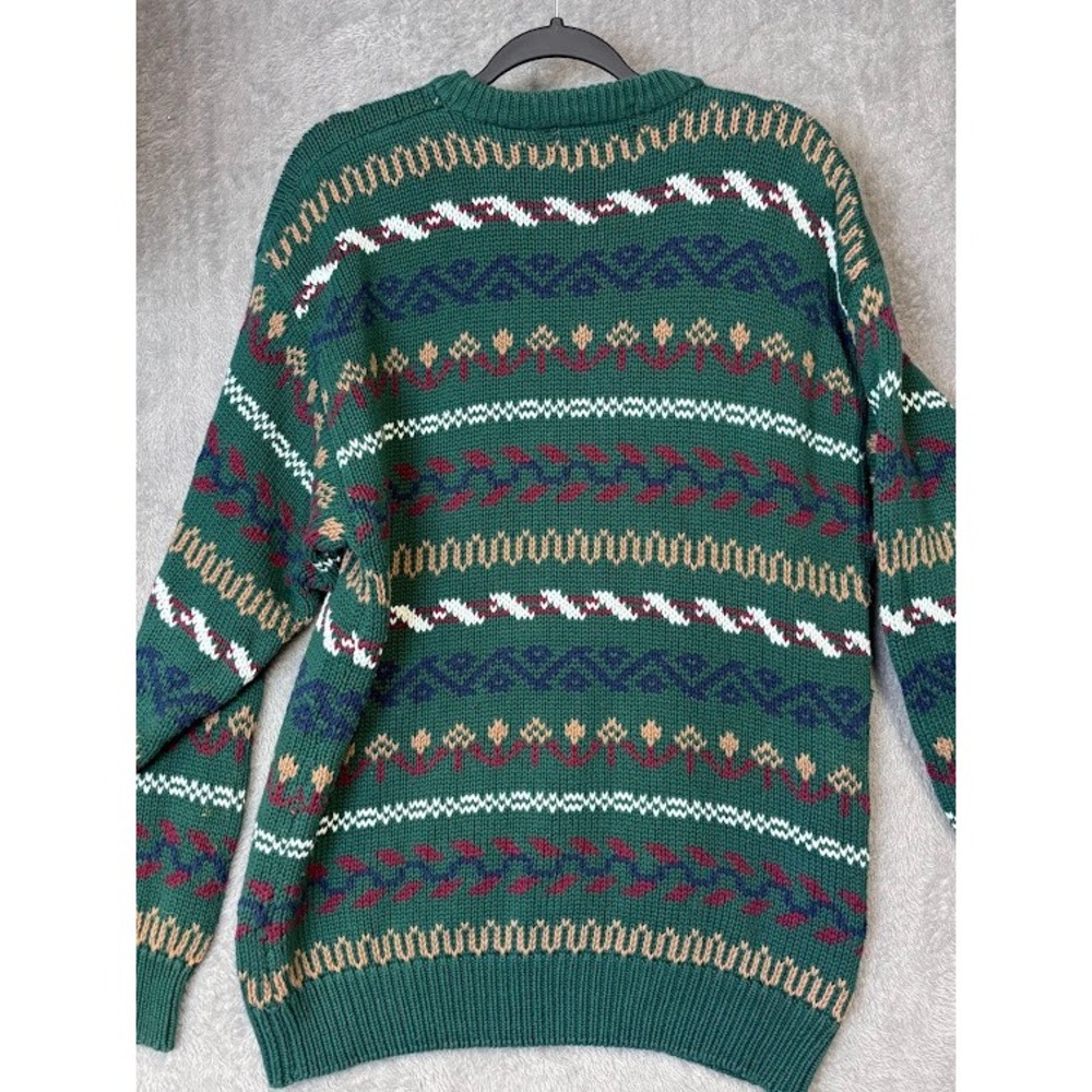 River Trader Green Geometric Pattern Cotton Sweater Mens Size L Vintage Retro - Picture 8 of 9